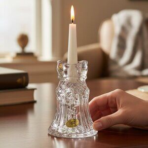 Exquisite Gorham Crystal Candle Holder Draped Design Pattern Original Foil Label